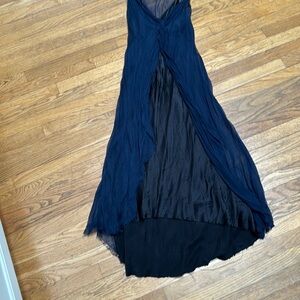 Elegant Navy Blue and Black Women's Dress Wyeth silk